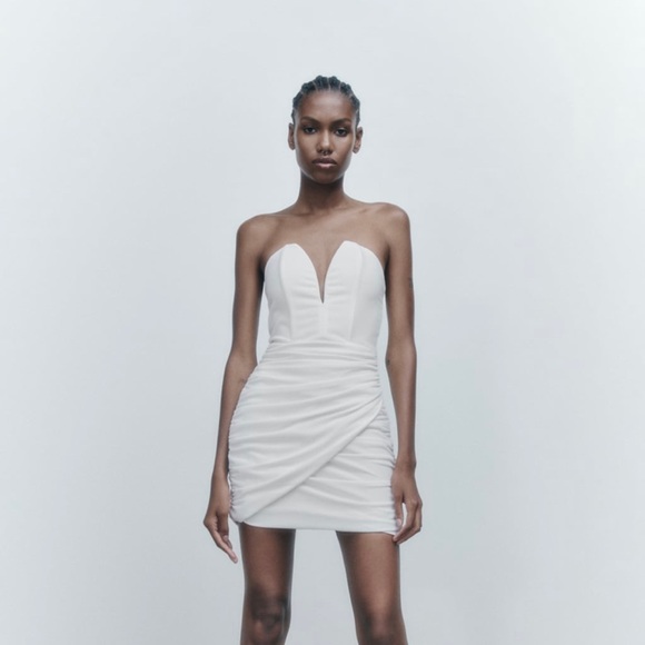 BNWT Zara White Neckline Dress XS - Picture 1 of 7